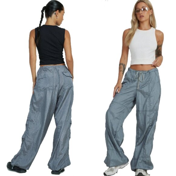 MOTEL NWOT Y2K Chute Trouser In Parachute Cool Grey Paratrooper Pants M - Picture 2 of 16
